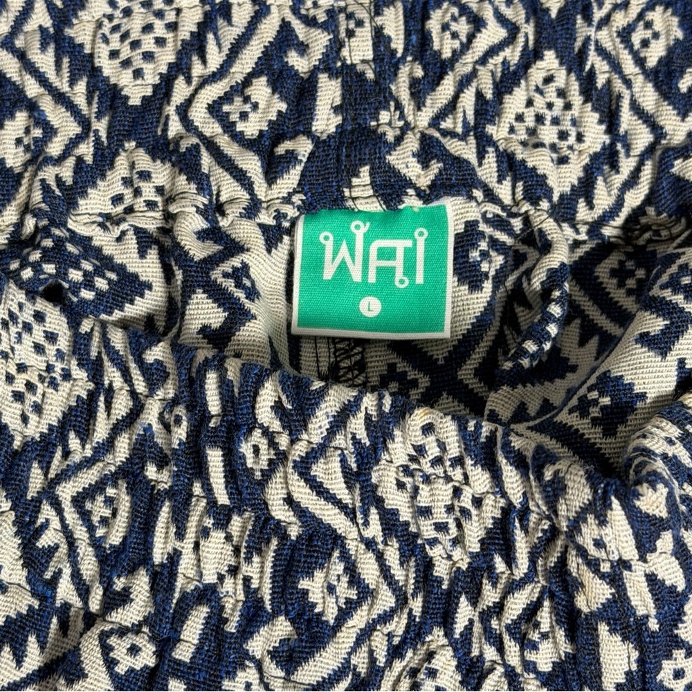 Vintage Wai Geometric Print Beach Shorts Blue White Elastic Waist Size L - Picture 5 of 7